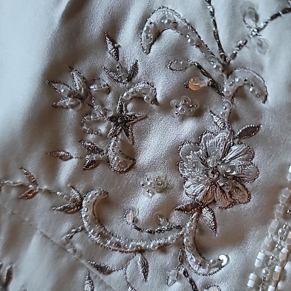 David's Bridal Trumpet Strapless Satin Ivory Wedding Dress Size 8 - Picture 13 of 14